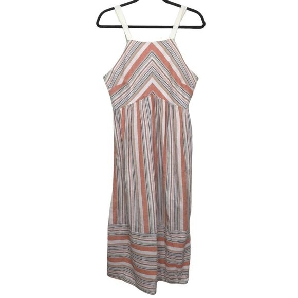Sugar Lips Orange Ivory Striped Linen Cotton Blend Midi Sun Dress Medium - Picture 1 of 12